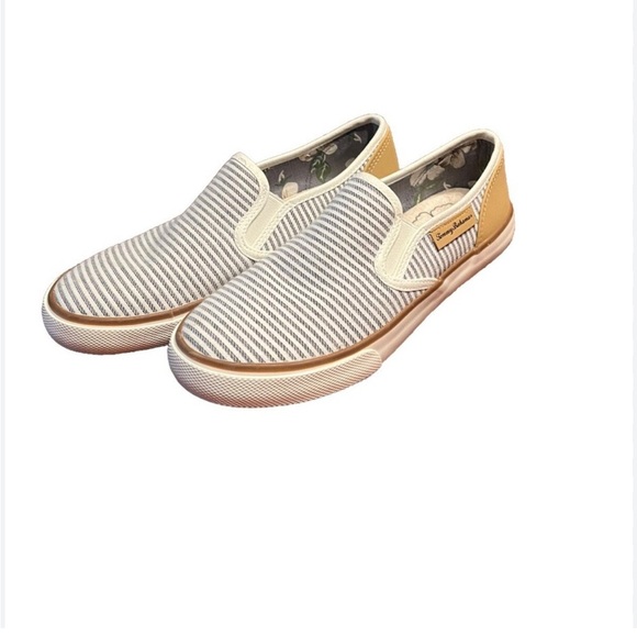 Tommy Bahama Cream and Tan Striped Loafers - Picture 2 of 4